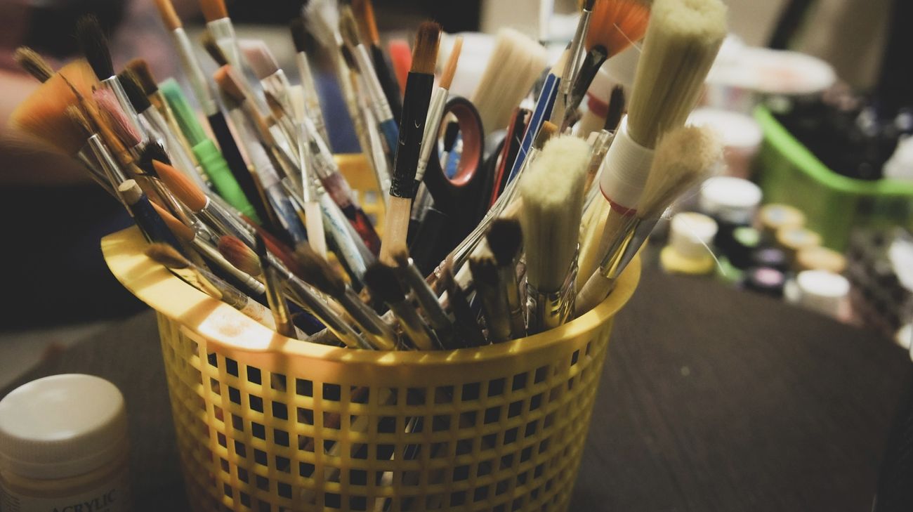 Art supplies in a basket
