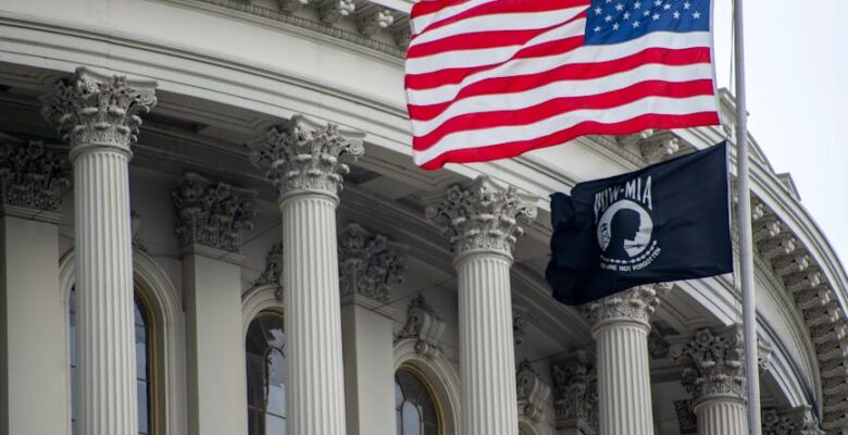 us capitol building with american flag