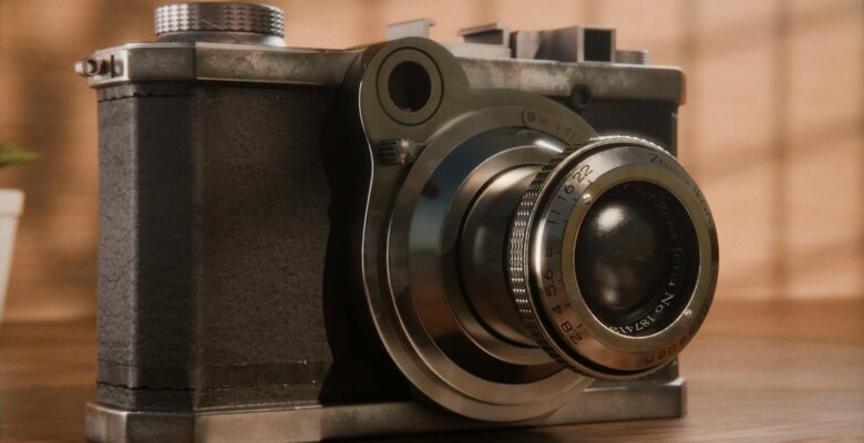 vintage camera on wooden surface