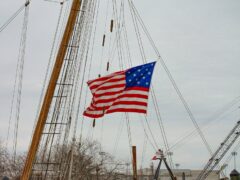 historic ship with american flag in annapolis harbor