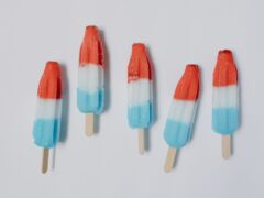 red white and blue bomb popsicles in close up photography
