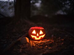 a jack o lantern on the ground