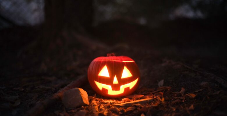 a jack o lantern on the ground